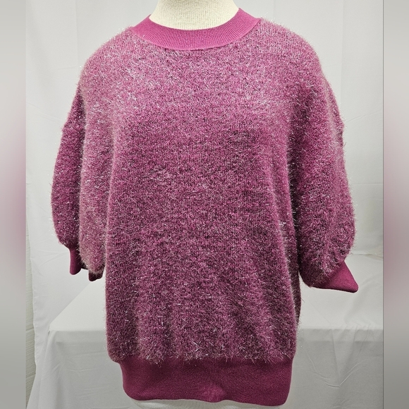 Anthropologie Maeve Violetta Short Sleeve Tinsel Sweater In Pink SZ XL NWT - Picture 5 of 14